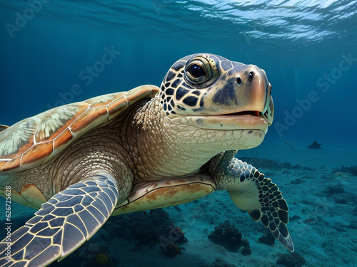 Photo of Sea turtle in the Galapagos island With Generative AI