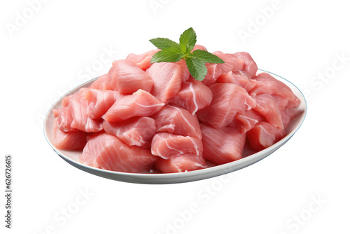 Raw fresh chicken in plate isolated on transparent background. Generative Ai