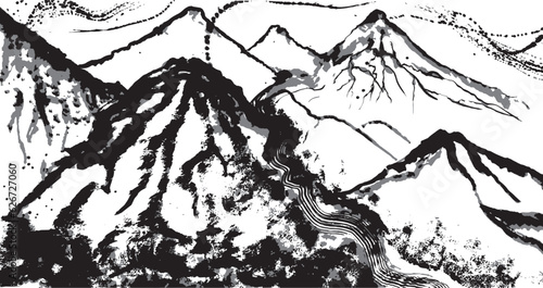 山　手書きの毛筆イラスト
