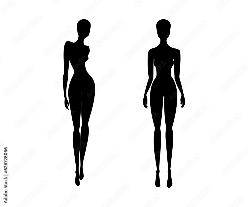 Woman body silhouettes fashion collection. Female mannequin for front view fashion designs. Vector illustration isolated in white background