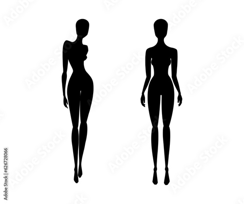 Woman body silhouettes fashion collection. Female mannequin for front view fashion designs. Vector illustration isolated in white background