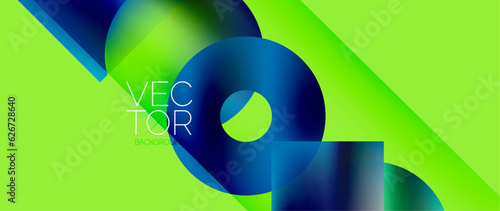 Squares and circles design. Fluid color gradients with metallic effects. Serene synergy of shapes, merging squares and circles into harmonious, captivating design