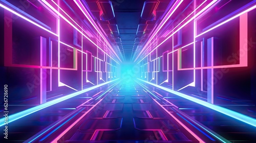 eon light tunnel with red and neon rainbow lights, in the style of rustic futurism, violet and aquamarine, high-angle, vintage aesthetics, poster, unreal engine 5, large canvas format © EnelEva