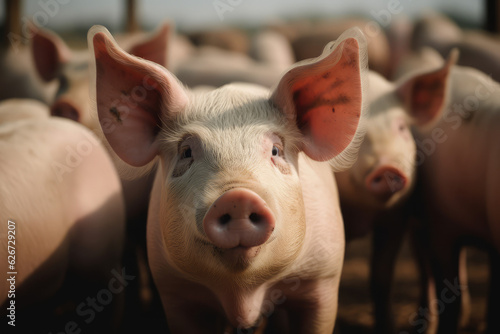 pigs in a farm looking at camera, generative AI © Kien