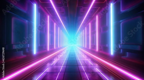 eon light tunnel with red and neon rainbow lights, in the style of rustic futurism, violet and aquamarine, high-angle, vintage aesthetics, poster, unreal engine 5, large canvas format