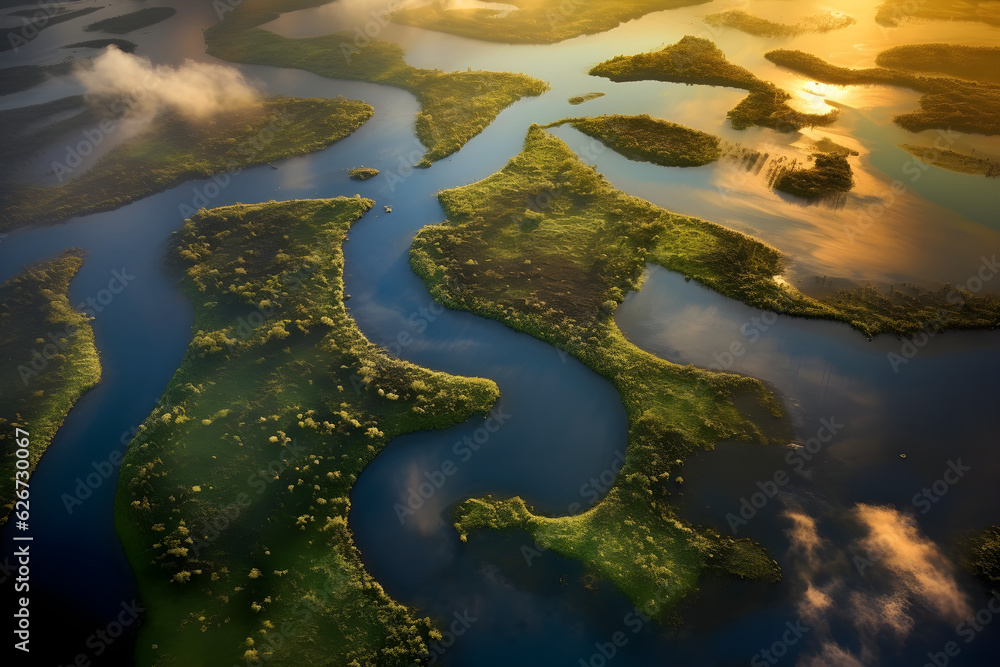islands on the lake - beautiful panoramic aerial landscape