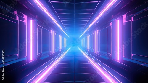 Wallpaper Mural eon light tunnel with red and neon rainbow lights, in the style of rustic futurism, violet and aquamarine, high-angle, vintage aesthetics, poster, unreal engine 5, large canvas format Torontodigital.ca