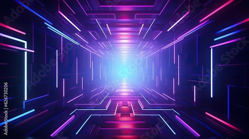 eon light tunnel with red and neon rainbow lights, in the style of rustic futurism, violet and aquamarine, high-angle, vintage aesthetics, poster, unreal engine 5, large canvas format