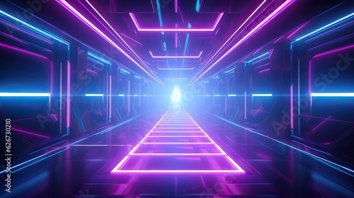 Wallpaper Mural eon light tunnel with red and neon rainbow lights, in the style of rustic futurism, violet and aquamarine, high-angle, vintage aesthetics, poster, unreal engine 5, large canvas format Torontodigital.ca