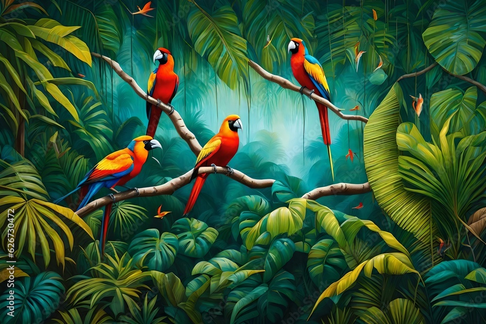 Beautiful Nature Painting wildlife Birds with Tree Background. Birds of ...