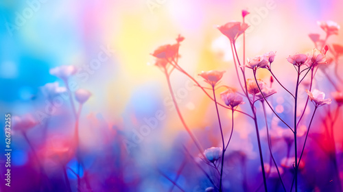 creative colorful blurred background with flowers, cartoon watercolor, made with Generative AI