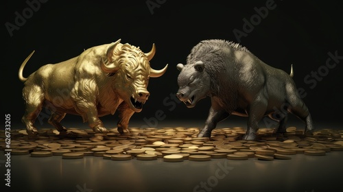 Financial Investments in Bitcoin Bull and Bear Market photo-realistic