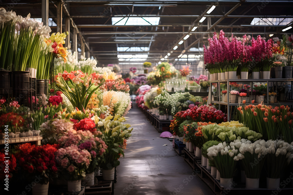 colourful flowers in a flower market warehouse colourful flowers in a flower market warehouse