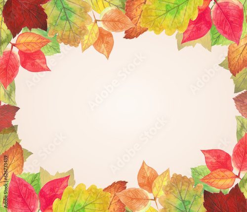 Colorful fallen leaves frame illustration , 알록달록 낙엽 틀 일러스트