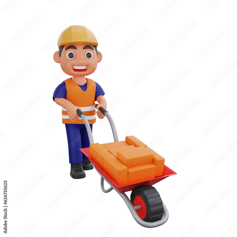 3d render cute construction workers activities