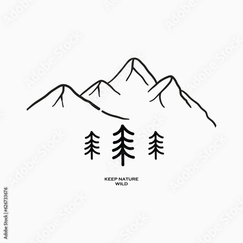 Mountain illustration, outdoor adventure . Vector graphic for t shirt and other uses.