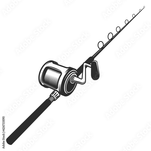 Fishing rod with casting reel vector illustration isolated on white background