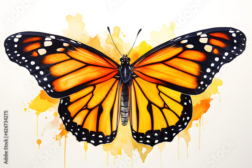 watercolour monarch butterfly isolated on white background photo