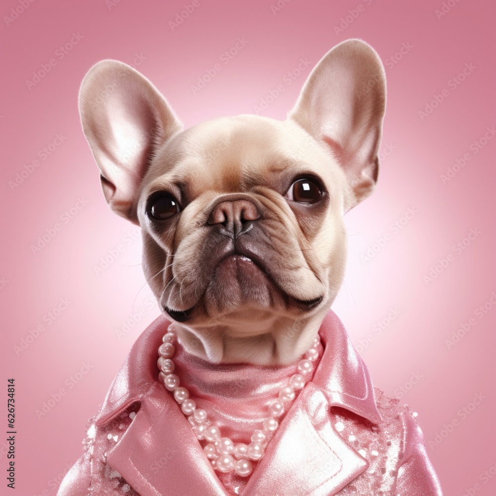 Frenchie on pink background created with ai