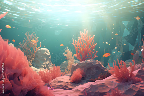 Fototapeta Naklejka Na Ścianę i Meble -  Low Poly Illustration of a underwater coral reef scene - Geometric Art