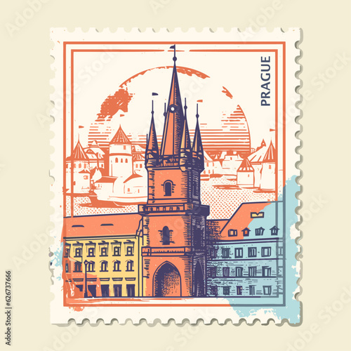 Fotografiet Vintage post stamp for Prague Czech Republic
