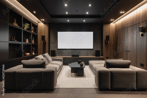 Modern Luxury Home Theater room. Generative AI © Create image