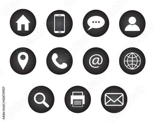 Business Card Icon Set. Vector minimal symbols. Contact information icons for business card on 3D grey background