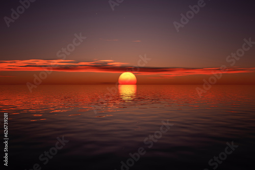 Fototapeta Naklejka Na Ścianę i Meble -  Beautiful sunset over the calm surface of the ocean.