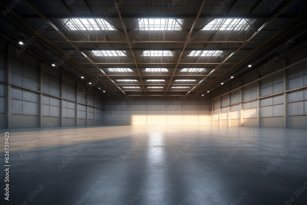 interior of an empty warehouse 3D rendered