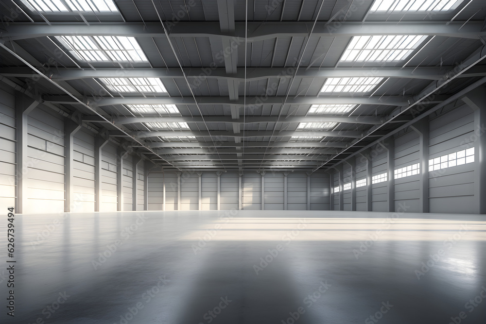 interior of an empty warehouse 3D rendered interior of an empty warehouse 3D rendered