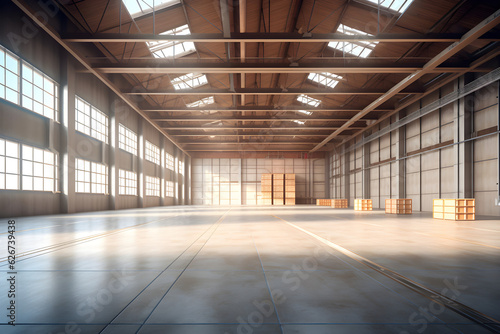 interior of an empty warehouse 3D rendered © sam
