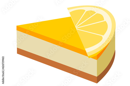 Lemon fruit slice on Cheesecake pie isolated on white background, Vector graphic illustration of Sweet food