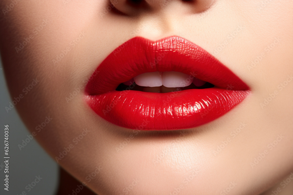 Close up of woman's lips with bright red lipstick Close up of woman's lips with bright red lipstick