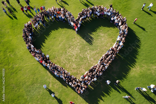 heart shape crowd of people in a field