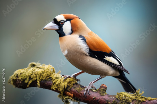 Closeup of a hawfinch on a branch