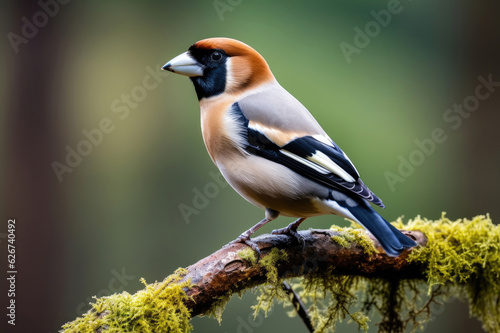 Fototapete Closeup of a hawfinch on a branch