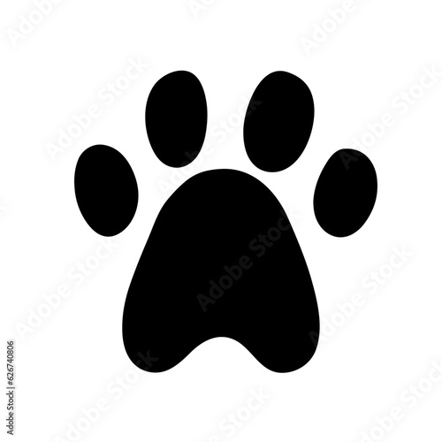 Black silhouette of paw print isolated on white