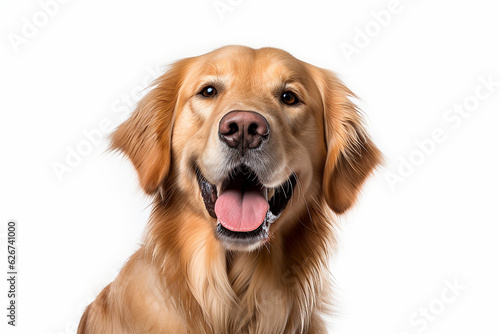 portrait of a golden retriever dog with white background