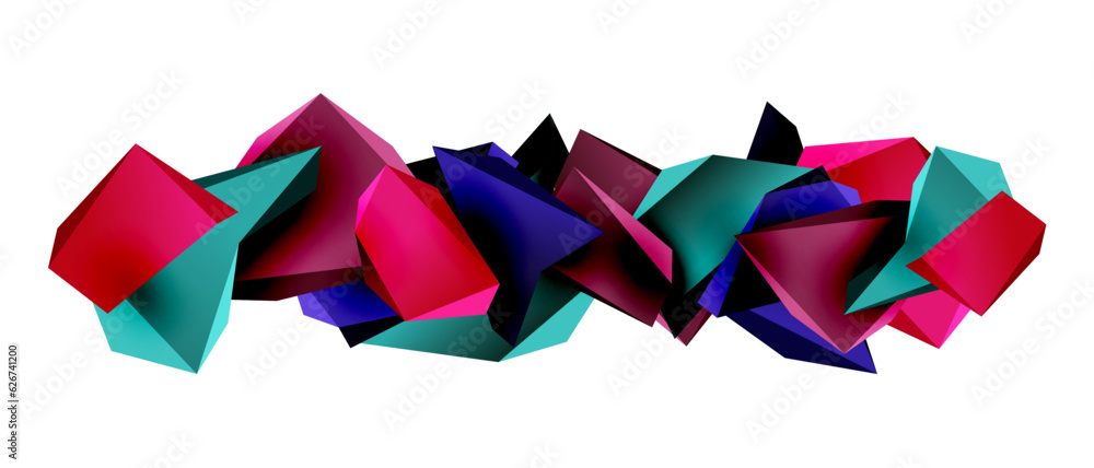 A stylish and modern abstract background featuring geometric 3D shapes constructed from low-poly triangles, perfect for contemporary designs A stylish and modern abstract background featuring geometric 3D shapes constructed from low-poly triangles, perfect for contemporary designs