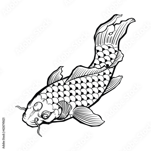 Black tattoo koi fish on white background