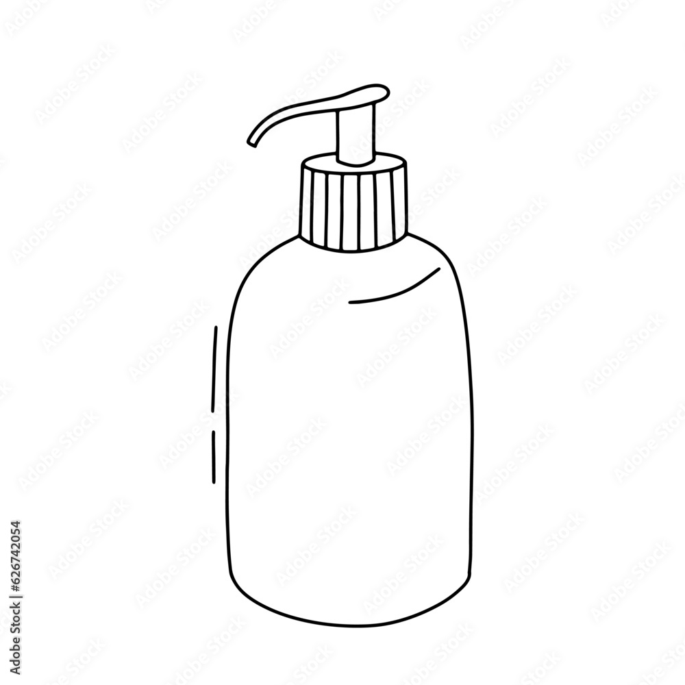 Skin care product illustration, liquid soap. Cosmetic objects in tube isolated on white background. Outline doodle icon Skin care product illustration, liquid soap. Cosmetic objects in tube isolated on white background. Outline doodle icon