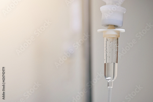 close up set saline IV bag infusion drip for patient in hospital, copy space for text, life insurance business, world health day, medical and healthcare technology, global pandemic crisis problem