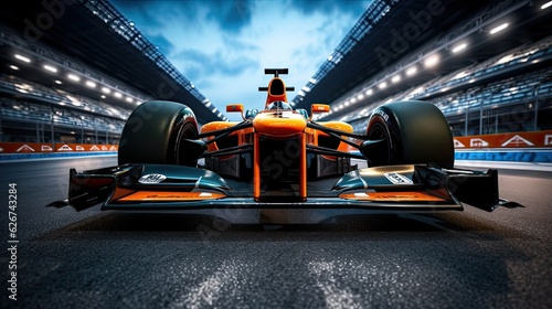 Asphalt of the international race track with a race car at the start.  Racing...