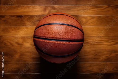 a basketball ball is sitting on a wooden floor, created by Generative AI