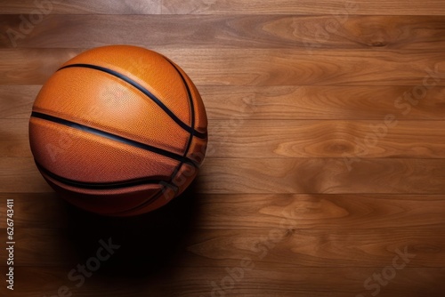 a basketball ball is sitting on a wooden floor, created by Generative AI