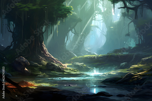 river in the jungle environment concept art illustration