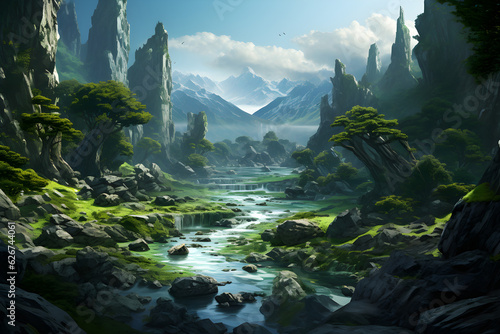 river in the mountains environment concept art illustration