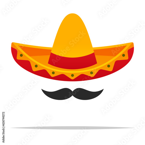 Sombrero hat with mustache vector isolated illustration