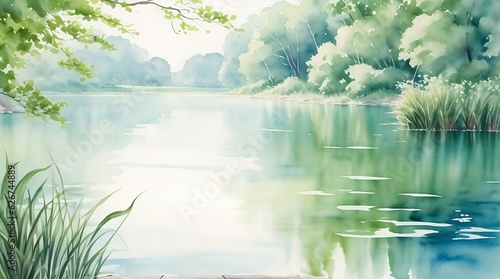 Lake in the Forest Watercolor Painting