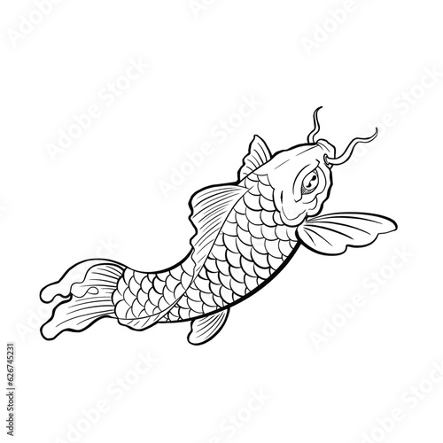 Black tattoo koi fish on white background